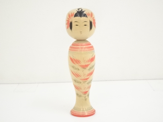 JAPANESE FOLK CRAFT / WOODEN KOKESHI DOLL / 18.5cm / SIGNED ARTISAN WORK